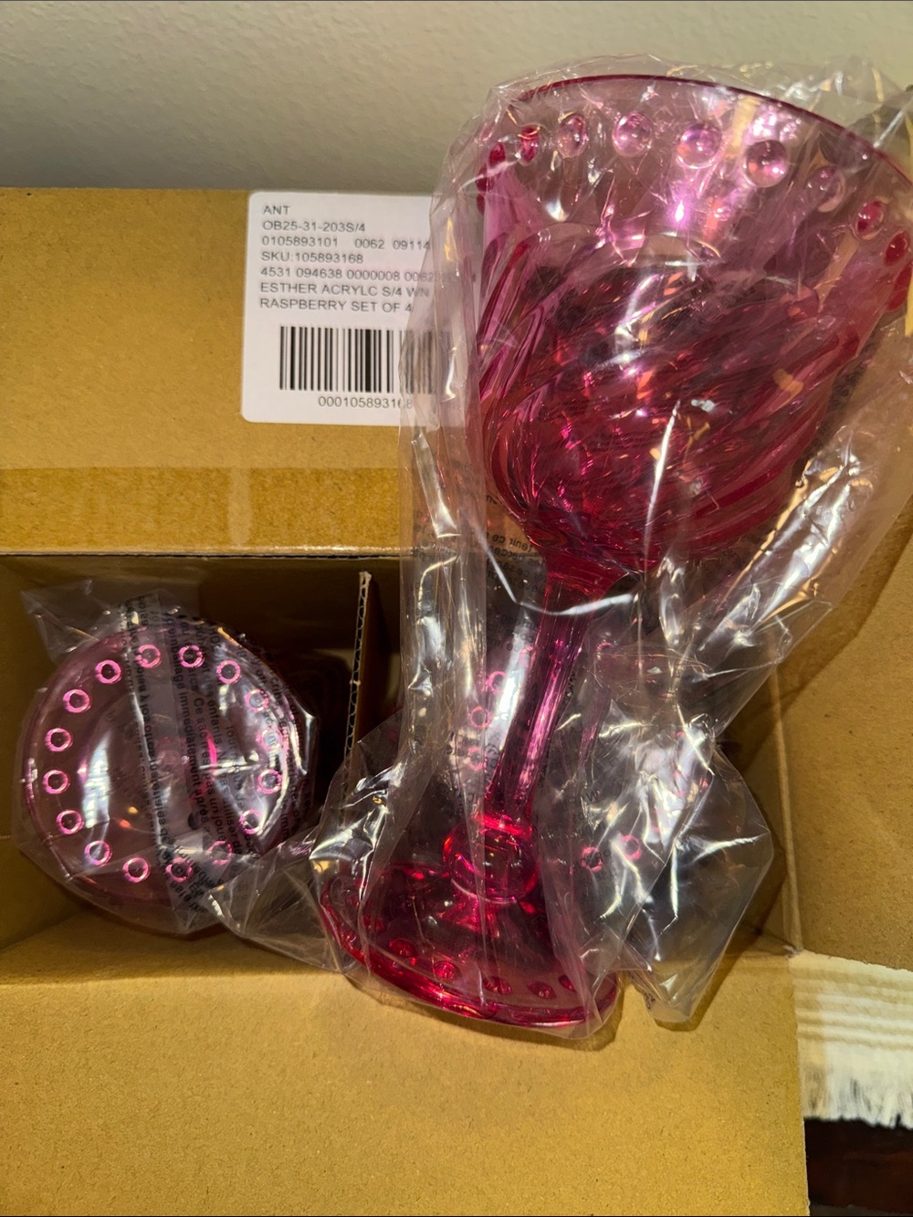 Anthropologie (4) Acrylic Wine Glasses NEW IN BOX
